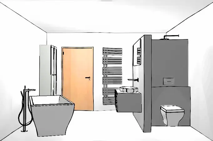 3D-Entwurf eines individuell geplanten Badezimmers